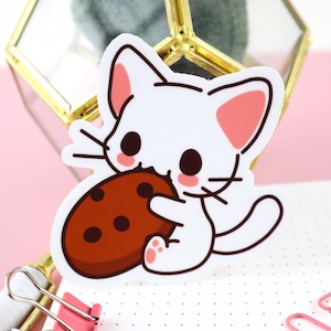 Cookie Kitty Matte Vinyl Sticker, Water Bottle Sticker, Car Decal, Laptop Stickers, Helmet Stickers, Kawaii Stickers, Cookie Sticker, Cookie