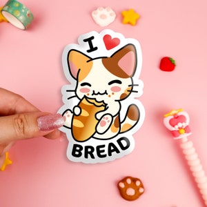 I Love Bread Glossy Vinyl Sticker, Water Bottle Sticker, Car Decal, Laptop Sticker, Helmet Sticker, Kawaii Stickers, Cat Sticker, Bread Love