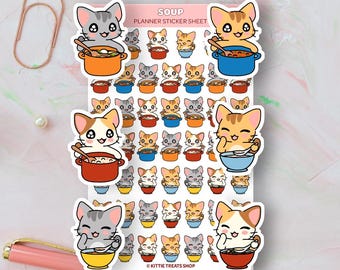 Kawaii Soup Planner Stickers, Cooking Soup Reminders, Cute Planner Stickers, Soup Reminder Icons for Planner, Soup Stickers