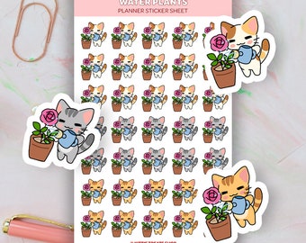 Kawaii Cat Water Plants Planner Sticker, Water Plants Reminders, Cute Planner Stickers, Water Plants Reminder Icons for Planner, Gardening