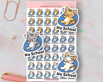 May include: A sheet of planner stickers featuring a cartoon cat wearing sunglasses and relaxing on a blue float. The stickers say "No School" and are ideal for adding a touch of fun to your planner.