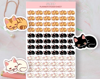 Kawaii Cat Sleep Planner Stickers, Sleep Reminders, Cute Planner Stickers, Sleep Reminder Icons for Planner, Sleep Stickers, Nap Reminder