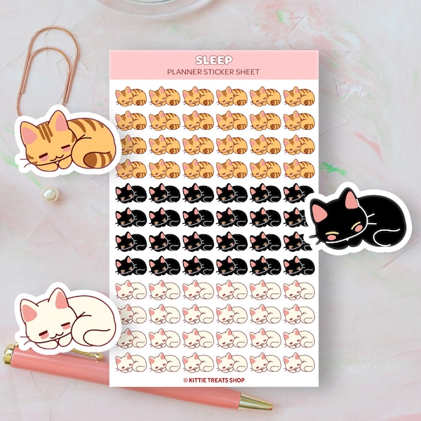 Kawaii Cat Sleep Planner Stickers, Sleep Reminders, Cute Planner Stickers, Sleep Reminder Icons for Planner, Sleep Stickers, Nap Reminder