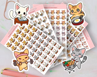 Kawaii Cat College Life Planner Sticker Set of 5, Cute Planner Sticker Set, Reminder Icons for Planner, College Planner Sticker, Student