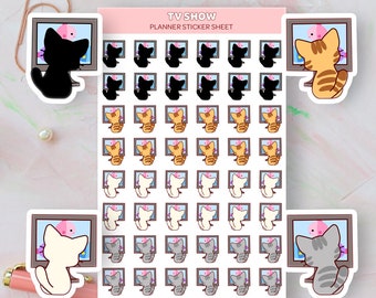 Kawaii Cat TV Show Planner Stickers, TV Show Reminders, Cute Planner Stickers, TV Show Reminder Icons for Planner