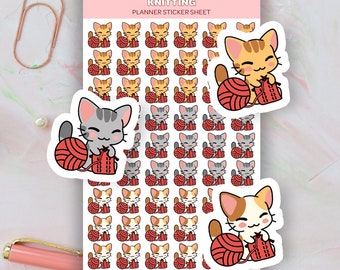 Kawaii Cat Knitting Planner Sticker, Knitting Reminders, Cute Planner Stickers, Knitting Reminder Icons for Planner, Knitting Sticker