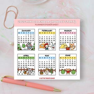 2026 Mini Monthly Calendar Planner Stickers, 2026 Calendar Stickers, Set of 12 Months bild 3