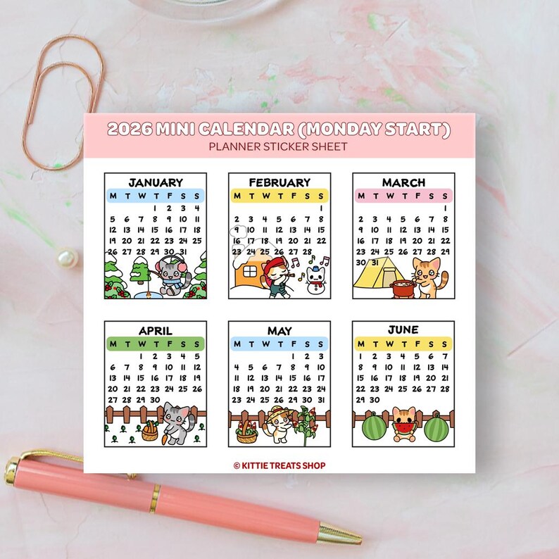 2026 Mini Monthly Calendar Planner Stickers, 2026 Calendar Stickers, Set of 12 Months bild 3