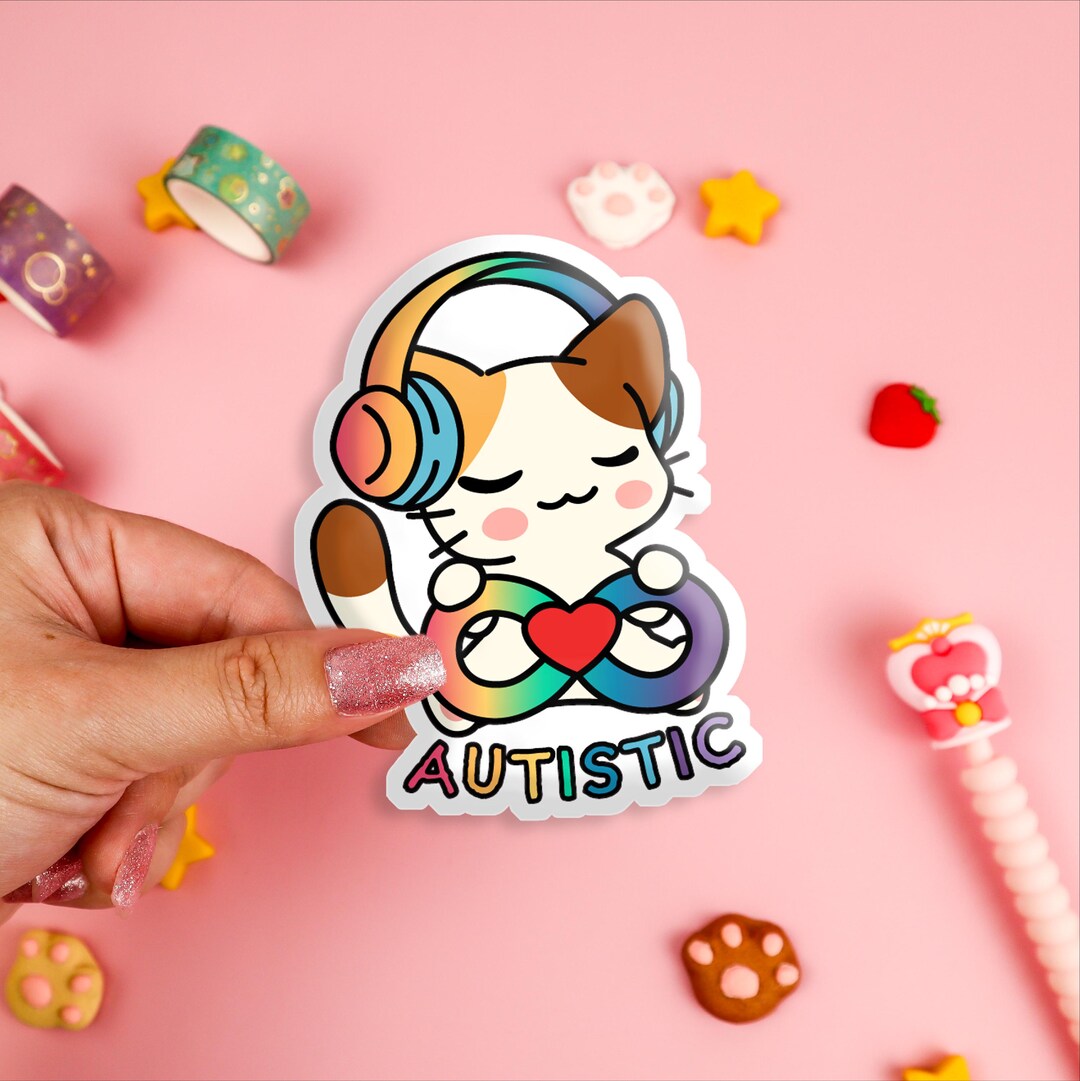 Autistic Kitty Matte Vinyl Sticker, Water Bottle Sticker, Car Decal ...
