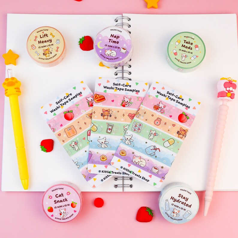 Kawaii Self Care Washi Tape Sample Card, Cute Washi Tape, Bullet ...