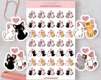 Kawaii Cat Date Night Planner Stickers, Date Night Reminders, Cute Planner Stickers, Date Reminder Icons for Planner, Dating Reminders
