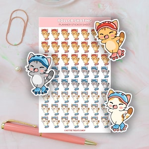 Kawaii Cat Roller Skating Planner Sticker, Roller Skating Reminders, Cute Planner Stickers, Roller Skating Reminder Icons for Planner