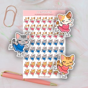 Kawaii Cat Ice Skating Planner Stickers, Ice Skating Reminders, Cute Planner Stickers, Ice Skating Reminder Icons for Planner, Ice Skating