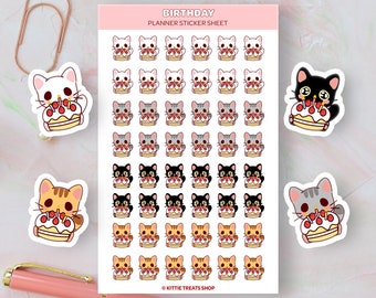 Kawaii Cat Birthday Planner Stickers, Birthday Reminders, Cute Planner Stickers, Birthday Reminder Icons for Planner, Birthday Date Reminder