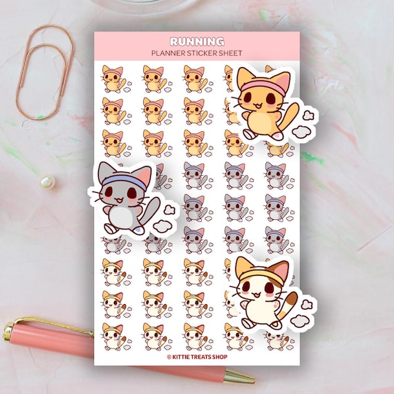 Kawaii Cat Running Planner Stickers, Running Reminders, Cute Planner Stickers, Running Reminder Icons for Planner, Workout Reminders