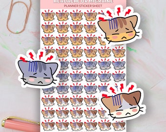 Kawaii Cat Migraine Planner Stickers, Migraine Tracker, Cute Planner Stickers, Migraine Tracker Icons for Planner, Headache Tracker