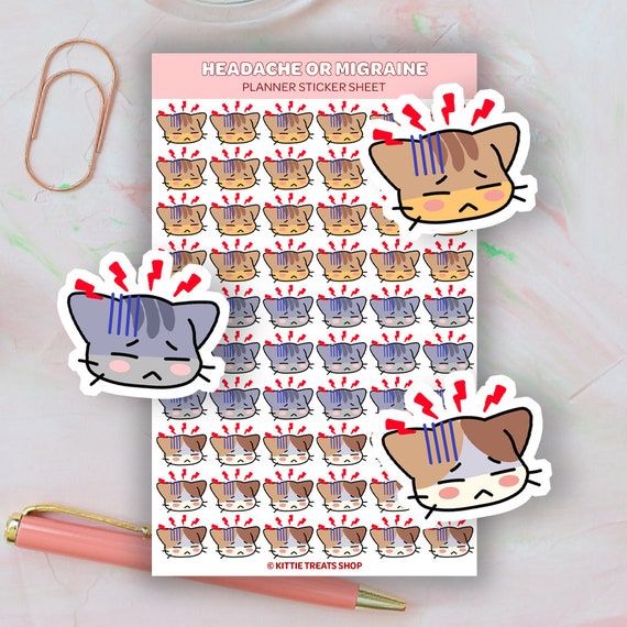 Kawaii Cat Migraine Planner Stickers, Migraine Tracker, Cute Planner Stickers, Migraine Tracker Icons for Planner, Headache Tracker