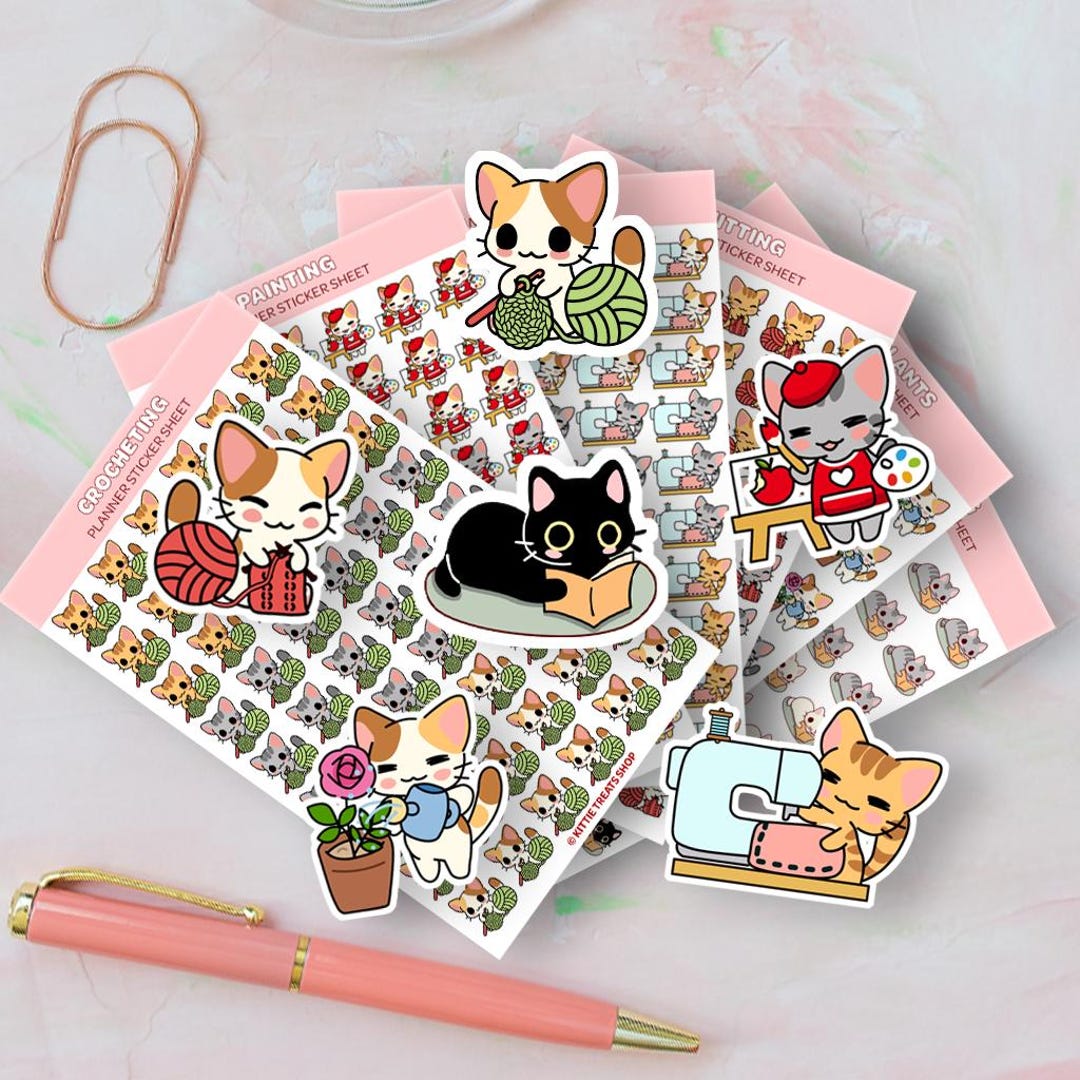 Kawaii Cat Arts & Hobbies Planner Sticker Set of 6, Cute Planner ...