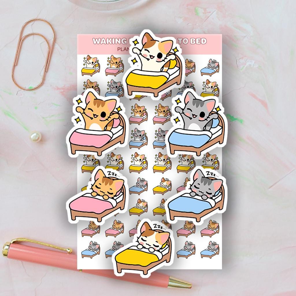 Kawaii Wake up and Go to Bed Planner Stickers, Wake up Reminders, Cute ...