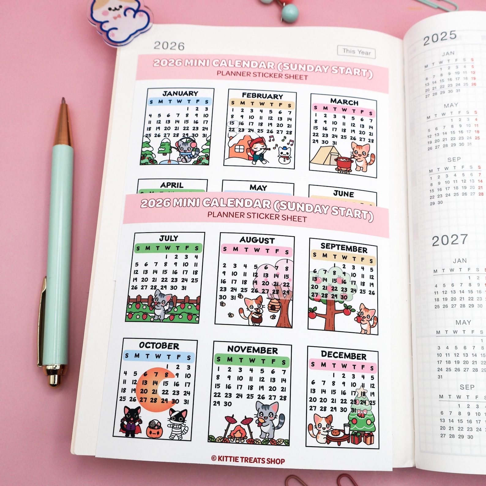 2026 Mini Monthly Calendar Planner Stickers, 2026 Calendar Stickers ...