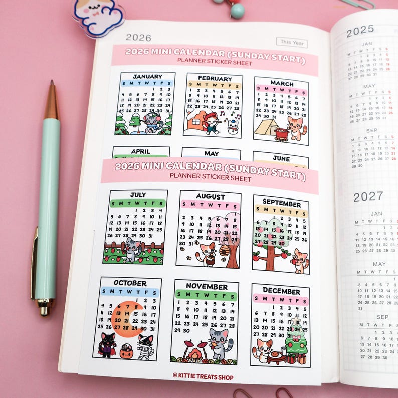 2026 Mini Monthly Calendar Planner Stickers, 2026 Calendar Stickers, Set of 12 Months bild 5