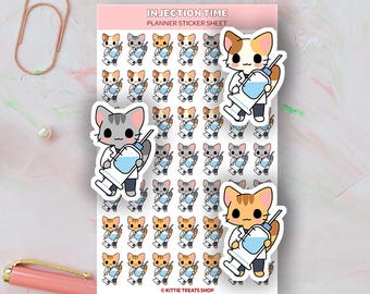 Kawaii Injection Time Planner Sticker, Injection Appointment Reminders, Cute Planner Stickers, Injection Planner Sticker Sheet, Injections