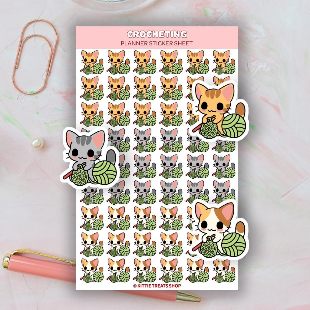 Kawaii Cat Arts & Hobbies Planner Sticker Set of 6, Cute Planner ...