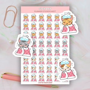 Kawaii Cat Sick Day Planner Sticker, Sick Day Reminders, Cute Planner Stickers, Sick Day Reminder Icons for Planner, Sick Day Sticker