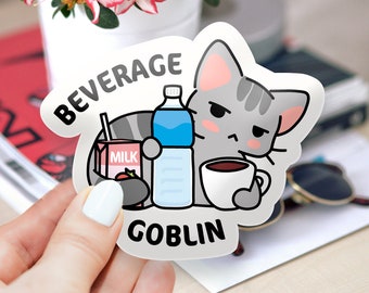 Beverage Goblin Matte Vinyl Sticker, Water Bottle Sticker, Car Decal, Laptop Stickers, Helmet Stickers, Kawaii Stickers, Cat Sticker