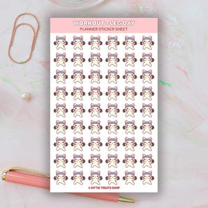 Kawaii Cat Workout Leg Day Planner Stickers, Leg Day Reminders, Cute Planner Stickers, Exercise Reminder Icons for Planner, Workout Reminder Calico