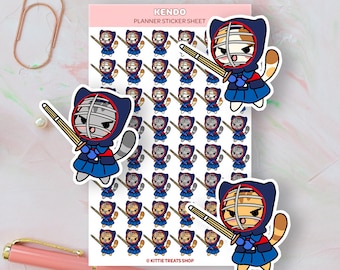 Kawaii Cat Kendo Planner Stickers, Kendo Planner Stickers, Kendo Reminder Icons for Planner, Kendo Reminders, Martial Arts Stickers