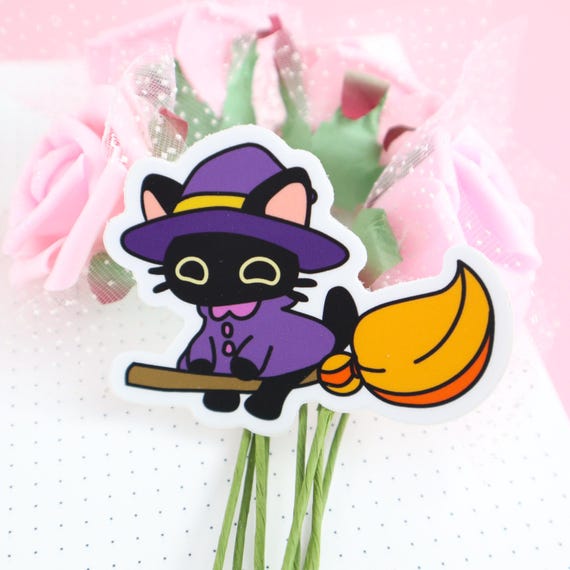 Little Witch Kitty Matte Vinyl Sticker, Laptop Sticker, Binder Sticker, Kawaii Stickers, Witch Sticker, Black Cat Sticker