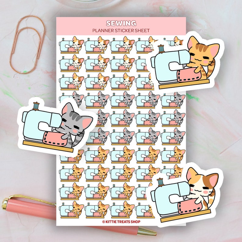 Kawaii Cat Arts & Hobbies Planner Sticker Set of 6, Cute Planner ...