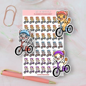 Kawaii Cat Ride Bicycle Planner Stickers, Ride Bike Reminders, Biking Planner Stickers, Biking Reminder Icons for Planner, Biking Reminders