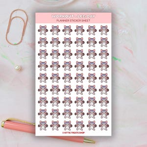 Kawaii Cat Workout Leg Day Planner Stickers, Leg Day Reminders, Cute Planner Stickers, Exercise Reminder Icons for Planner, Workout Reminder Gray