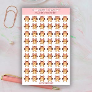 Kawaii Cat Workout Leg Day Planner Stickers, Leg Day Reminders, Cute Planner Stickers, Exercise Reminder Icons for Planner, Workout Reminder Ginger