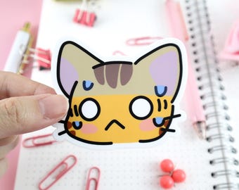 Anxious Kitty Matte Vinyl Sticker, Water Bottle Sticker, Car Decal, Laptop Stickers, Helmet Sticker, Kawaii Stickers, Cat Sticker