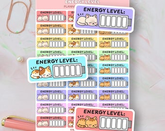 Kawaii Energy Tracker Planner Stickers, Energy Scale, Cute Planner Stickers, Energy Tracking Reminder Icons for Planner, Chronic Fatigue