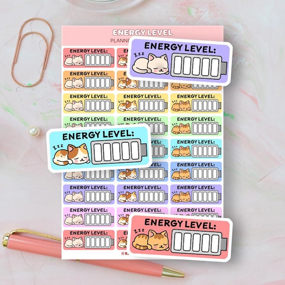 Kawaii Energy Tracker Planner Stickers, Energy Scale, Cute Planner Stickers, Energy Tracking Reminder Icons for Planner, Chronic Fatigue