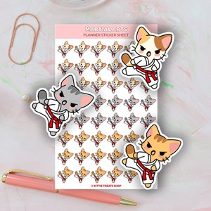 Kawaii Cat Martial Arts Planner Stickers, Martial Arts Reminders, Cute Planner Stickers, Martial Arts Reminder Icons for Planner