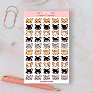 Kawaii Cat Mood Planner Sticker, Emotion Tracker, Emoji Planner Sticker, Mood Tracker, Mood Icons for Planner, Kawaii Emoji Stickers Happy