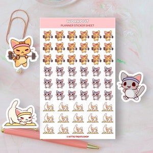 Kawaii Cat Workout Planner Stickers, Workout Reminders, Cute Planner Stickers, Exercise Reminder Icons for Planner, Workout Reminders