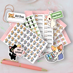 Kawaii Cat Professional Planner Sticker Set of 5, Cute Planner Sticker Set, Reminder Icons for Planner, Work Planner Sticker, Worker