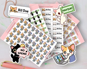 Kawaii Cat Professional Planner Sticker Set of 5, Cute Planner Sticker Set, Reminder Icons for Planner, Work Planner Sticker, Worker