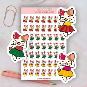 Kawaii Cat Hula Dance Planner Sticker, Hula Dance Reminders, Cute Planner Stickers, Hula Reminder Icons for Planner, Hula Dance Stickers