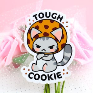 Tough Cookie Kitty Glossy Vinyl Sticker, Water Bottle Sticker, Car Decal, Laptop Stickers, Helmet Stickers, Kawaii Stickers, Cat Sticker