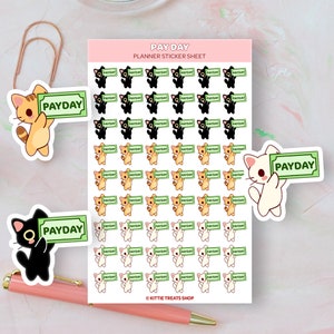 Kawaii Cat Pay Day Planner Stickers, Pay Day Reminders, Cute Planner Stickers, Pay Day Reminder Icons for Planner, Payday Reminders