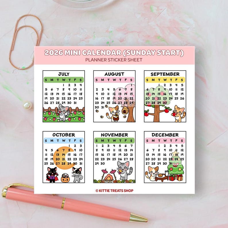 2026 Mini Monthly Calendar Planner Stickers, 2026 Calendar Stickers, Set of 12 Months bild 8