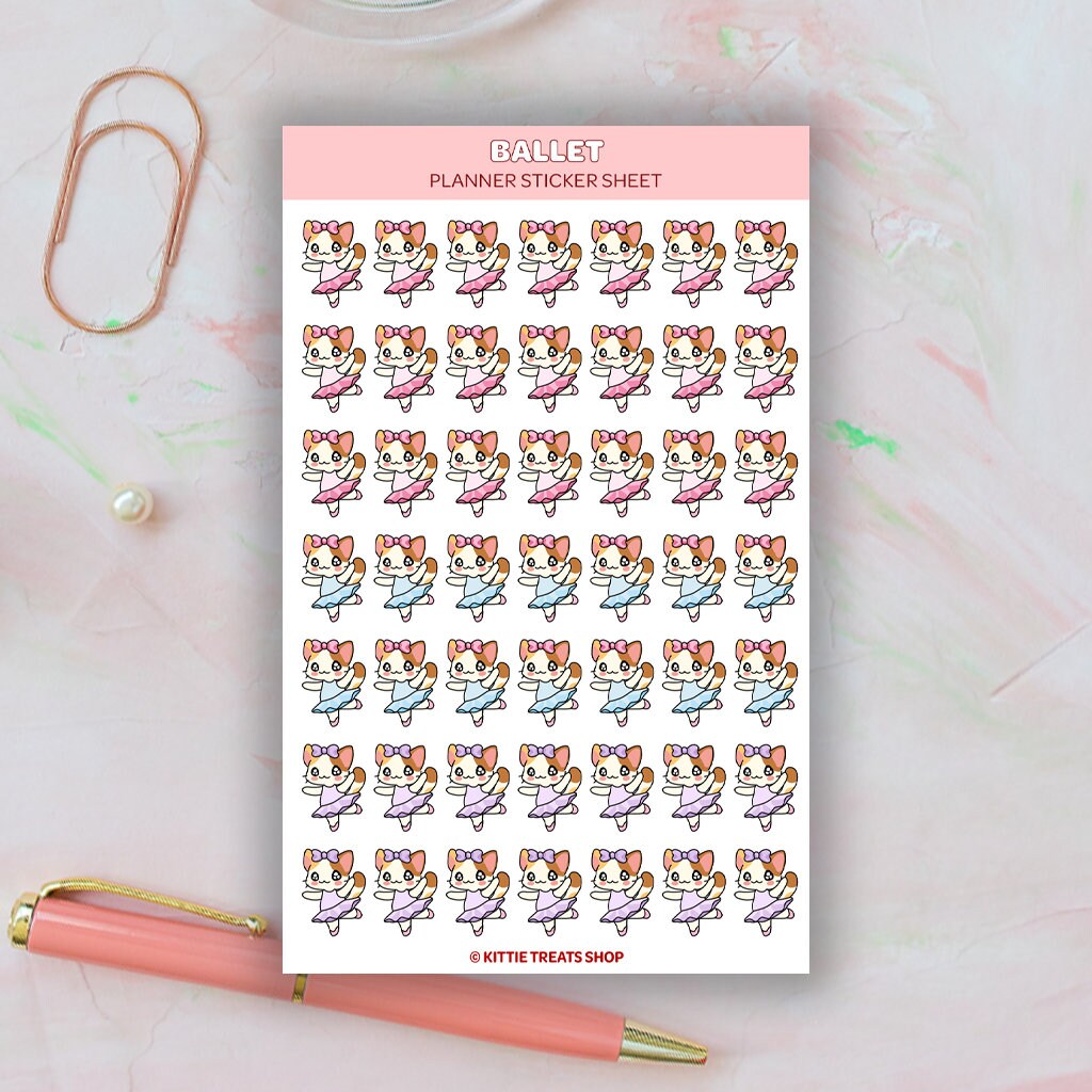 Kawaii Cat Ballet Planner Stickers, Ballet Lesson Reminders, Cute ...