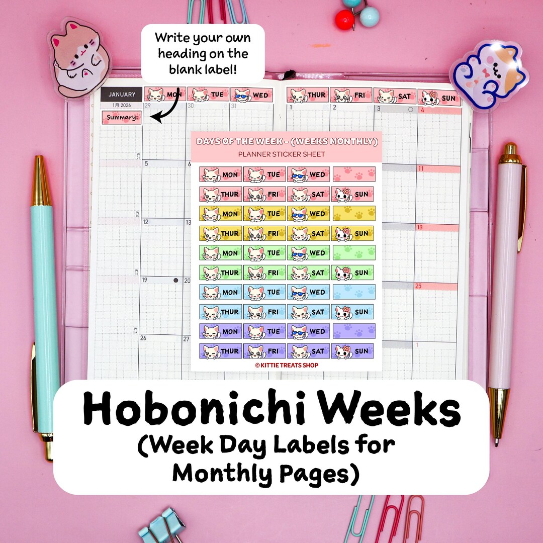 Day of the Week Labels, Monthly Spread, Weeks Size, Weekday Labels ...